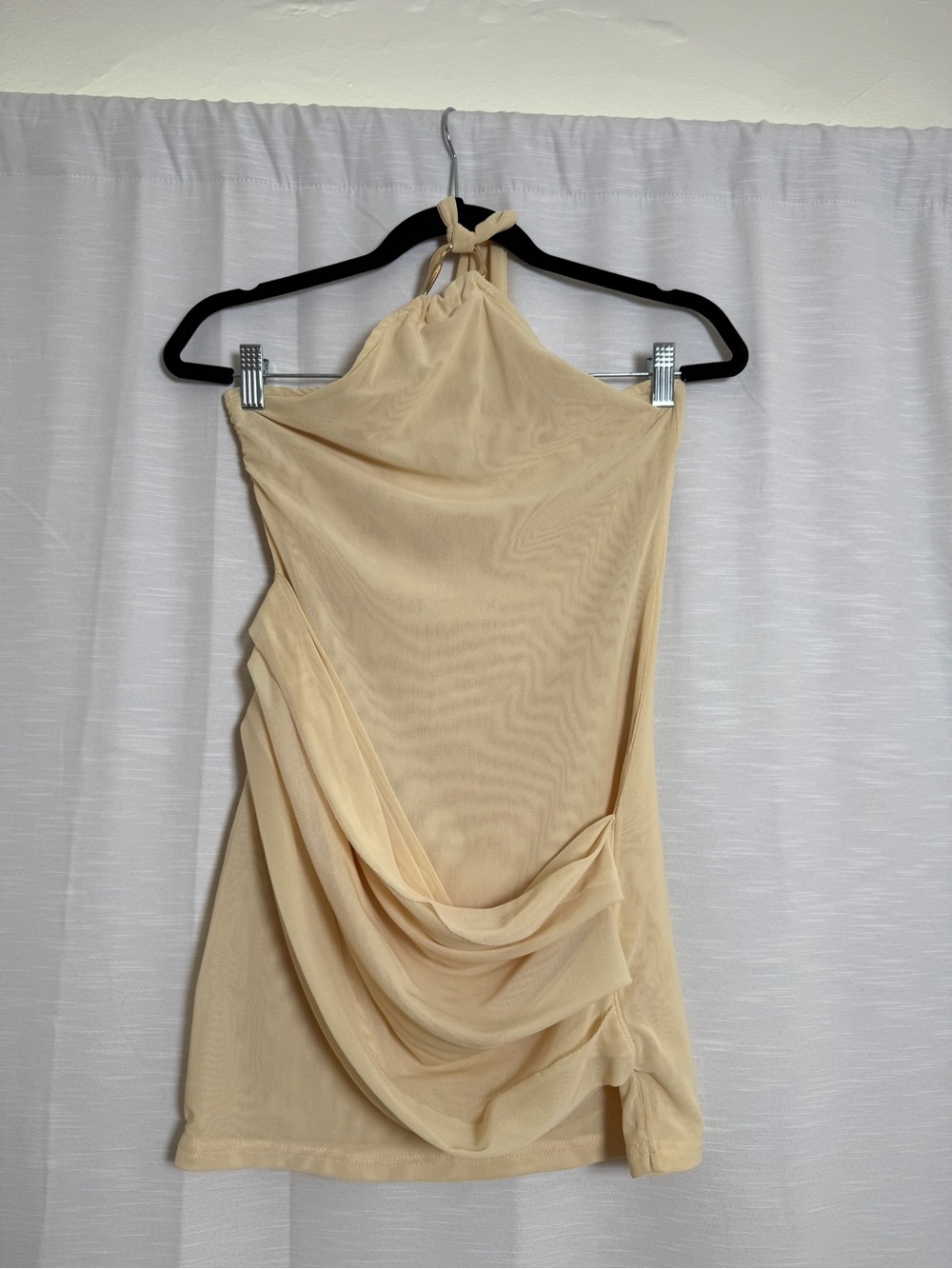 Peppermayo Cream Halter Mini Dress Ruched Bodycon Open Back | Size S - Picture 5 of 12